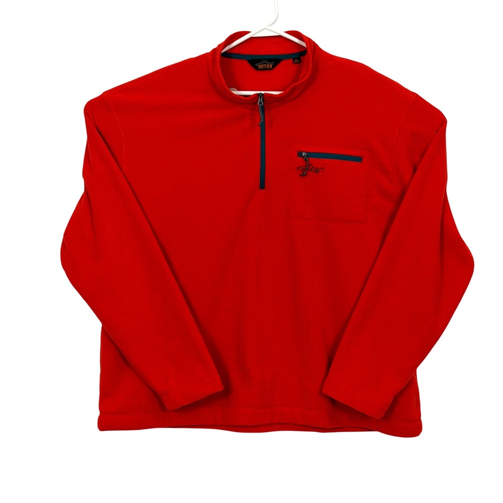 Orvis Trout Bum Fleece Pullover Red Quarter Zip Men's XXL Textured